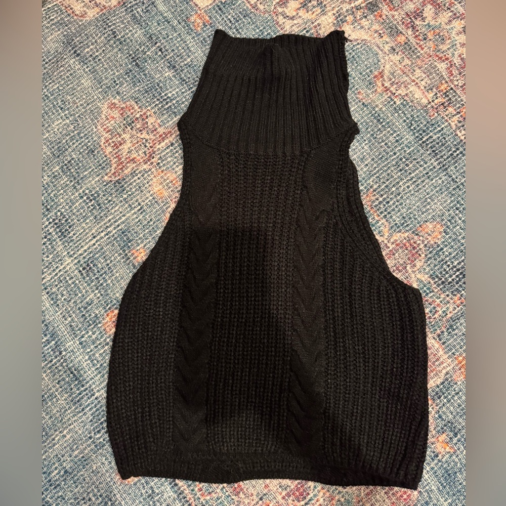 Cropped, sleeveless turtle neck